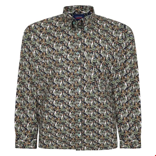 Espionage Stretch Cotton Bird Print L/S Shirt